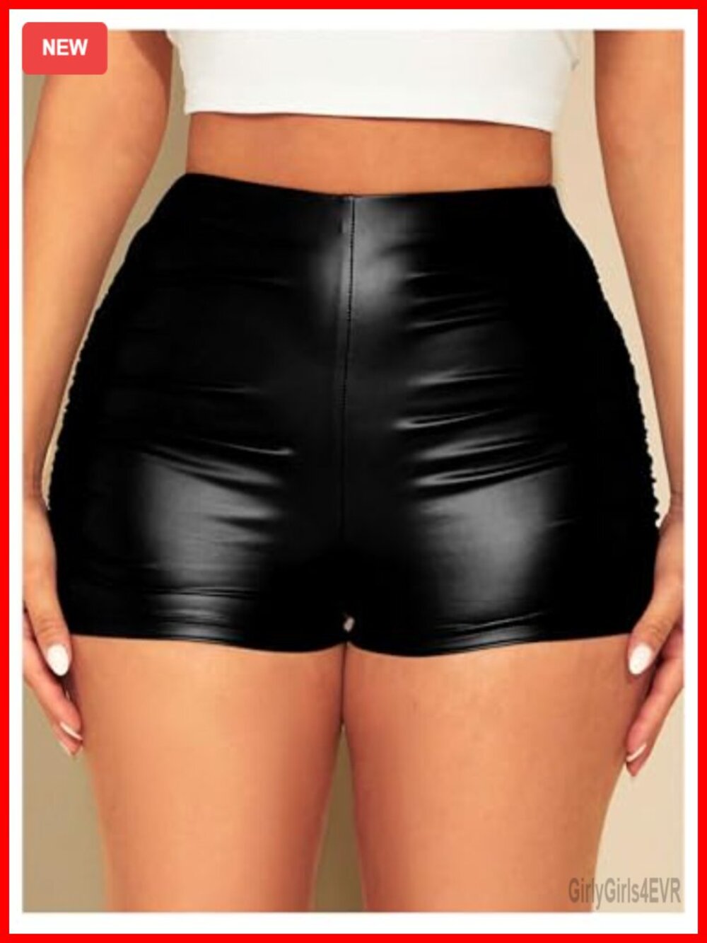 Faux Leather Mini Shorts High Rise Ruched Going Out Club Rave - Picture 4 of 6